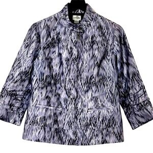 Chicos Jacket Blazer S Lavender Silver Metallic Full Zip Cinched 3/4‎ Sleeve